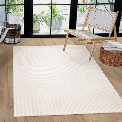 Afbeelding van Vloerkleed Woonkamer Laagpolig Eenkleurig Patroon Scandinavisch Geometrisch, Maat:80x150 cm, Kleur:Crème 6