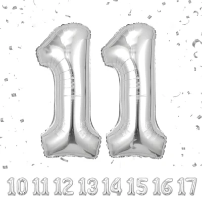 Afbeelding van Ballonnen voor verjaardag 11 jaar, zilver, 101 cm, verjaardagsdecoratie een man en vrouw, opblaasbaar cijfer van folie beige jaar