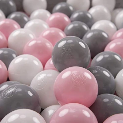 Afbeelding van KiddyMoon Plastic Ballen Voor Kinderen Ø 6Cm Kleurig Gecertificeerd, Wit Grijs Poeder Roze, 100 Ballen/6Cm