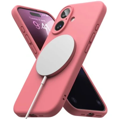 Afbeelding van Ringke Silicone Magnetic Compatibel met iPhone Case, Cover Magnetisch Draadloos, Schokabsorptie Flexibele Soft Feel Hoesje Pink