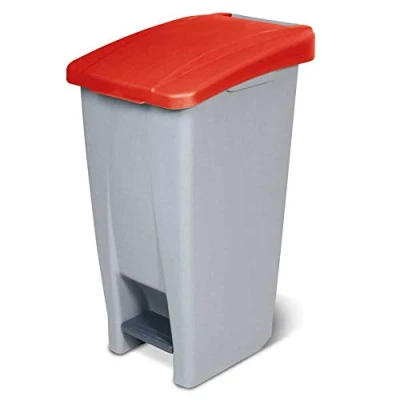 Afbeelding van Pedaalafvalemmer met wieltjes, inhoud 60 liter, H x B D 700 380 490 mm, romp, grijs, deksel rood