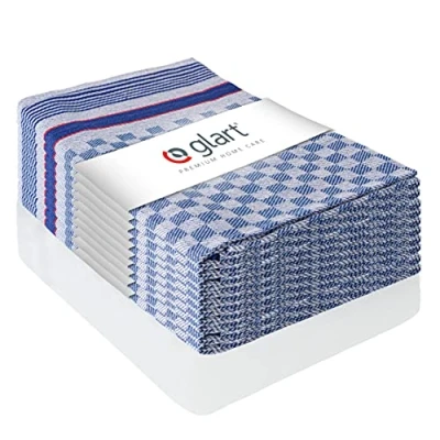Afbeelding van Glart 48GR 10 delige set premium geruite doeken, theedoeken, keukendoeken, vaatdoeken, keukenhanddoeken, 100% kunststof OEKO TEX, 45 x 90 cm, blauw, voorgewassen