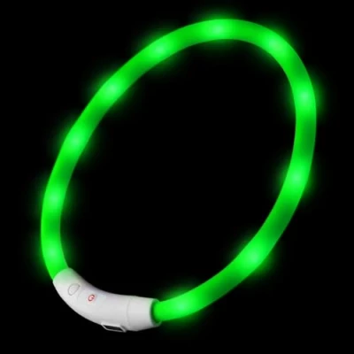 Afbeelding van Led hondenhalsband in groen lichtkraag, oplaadbaar via USB halsband, individueel te korten. PRECORN