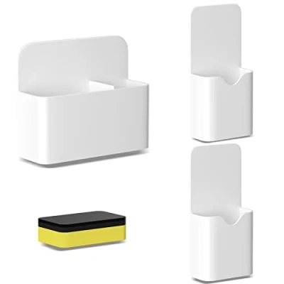 Afbeelding van Fousenuk 3 stuks magnetische pennenhouders met spons, markeerhouder, penhouder, markeerhouder voor koelkast, whiteboard, kluisje (wit)