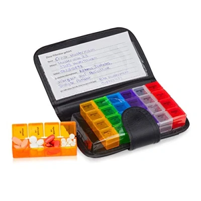 Afbeelding van Relaxdays pillendoos 7 dagen medicijndoosje 4 dagdelen voor onderweg in etui