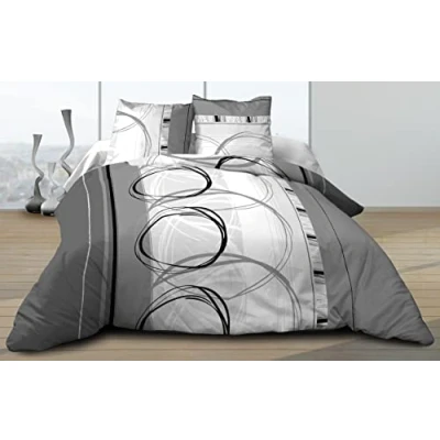 Afbeelding van Le linge de Jules Déco maison dekbedovertrek, 220 x 240 cm, met 2 kussenslopen, puur katoen, 57 draden/cm², grijs