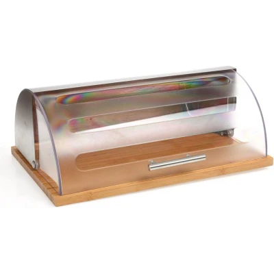 Afbeelding van MaxxHome Broodtrommel bamboe met plastic deksel 39 x 28,5 14,5 cm