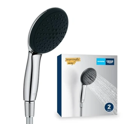 Afbeelding van Grohe Vitalio 110 handdoucheset 14 l per minuut (2 straalsoorten, standaardaansluiting, siliconen ring beschermt bij vallen, met doucheslang 150 cm), rond, chroom, 26972001, handdouche + slang 1500 mm