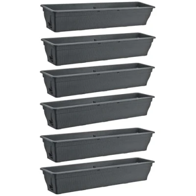 Afbeelding van Balkonbak, 100 cm, bloembak met waterreservoir, antraciet, 25 liter, plantenbak, weerbestendig, inzetstuk, lange balkonbakken voor tuin en balkon, antraciet/grijs, 6 stuks