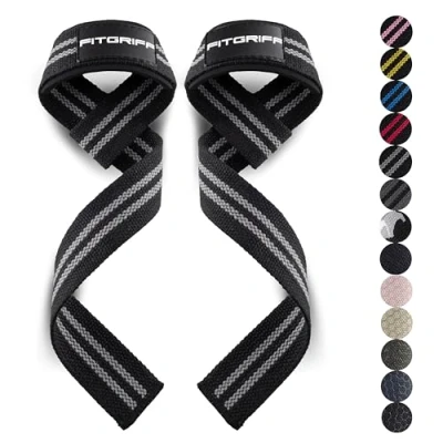 Afbeelding van Fitgriff ® Lifting Straps Gewatteerde polsbanden voor gewichtheffen bodybuilding, krachttraining en fitness heren dames zwart/grijs