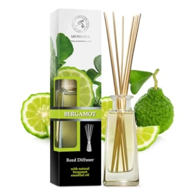 Afbeelding van bergamot kamerverstuiver 100ml met natuurlijke etherische olie rotan stokjes aromatherapie set voor kamer kantoor boetiek restaurant