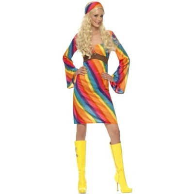 Afbeelding van Regenboog Hippie kostuum Seventies verkleedkleding maat M 40 42
