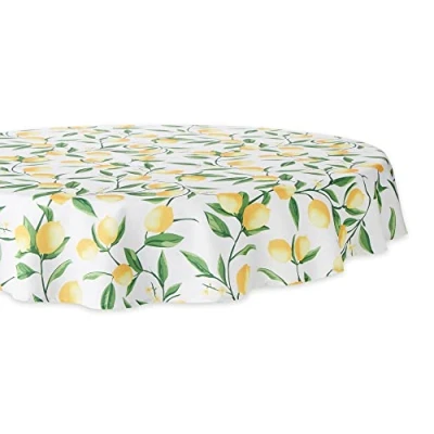 Afbeelding van DII CAMZ11288 Lente en zomertafelkleed, morsbestendig waterdicht voor buiten of binnen, gastheer achtertuinfeesten, barbecues familiebijeenkomsten (zitplaatsen 2 tot 4), 152 cm rond, citroen