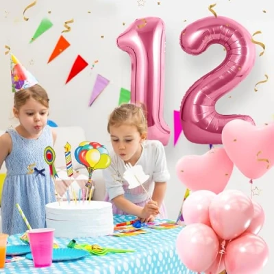 Afbeelding van 12e verjaardag decoratie cijfers ballon 12 jaar folieballon roze voor mannen vrouwen nummer vliegt met helium verjaardagsfeest 40&quot; 101cm