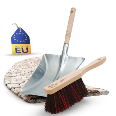 Afbeelding van stoffer en blik set handborstel Arenga &amp; ELASTON BRISTLES metaal zilver gegalvaniseerd handveegset bezem borstel