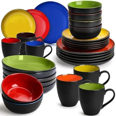 Afbeelding van MIAMIO 30 delig Servies voor 6 Personen/Steenwaren Set Inclusief Borden, Kommen en Mokjes Geschikt Magnetron &amp; Vaatwasser Le PaPillon Collectie (Gemengd)
