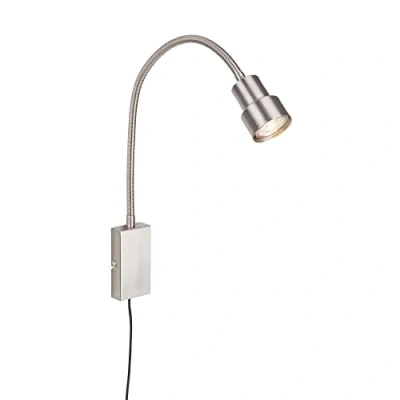 Afbeelding van BRILONER Verlichting bedlamp, wandlamp, leeslamp incl. flexibele arm, aan/uit schakelaar via touch functie, 1x LED/GU10, 5 Watt, 400 lumen, 3.000 Kelvin, metaal, mat nikkel