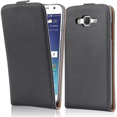 Afbeelding van Cadorabo Hoesje geschikt voor Samsung Galaxy J7 2015 in KAVIAAR ZWART Beschermhoes Case Cover flip design, gemaakt van glad kunstleder