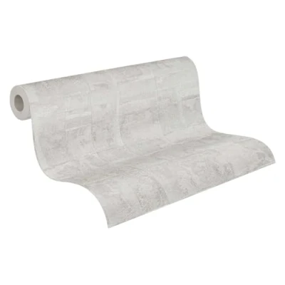 Afbeelding van METALLIC TEGELLOOK BEHANG Industrieel Crème Grijs Zilver Livingwalls Stories of Life