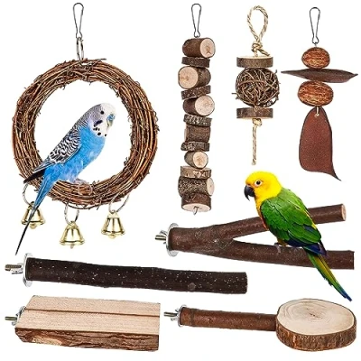 Afbeelding van natuurlijke zitstokken voor vogels, 8 stuks, vogelkooi accessoires, zitstokken, vogelkooien, vogelstokjes van hout, vogelspeelgoed, schommel parkieten, agaporniden,