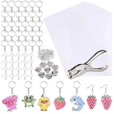 Afbeelding van ASTARON 181 stuks krimpende plastic vellen kit bevat 20 krimpfolie kunstpapier en 161 sleutelhangers maken accessoires voor kinderen ambachtelijke kunstbenodigdheden