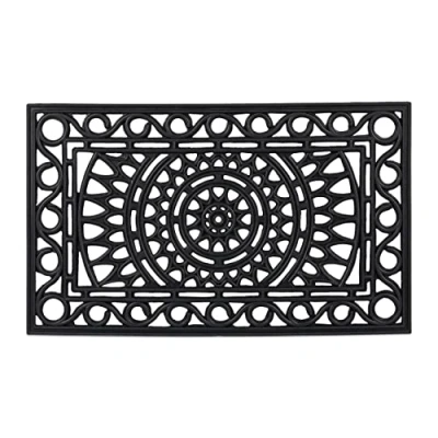 Afbeelding van Relaxdays deurmat rubber, 45 x 75 cm, voor gang, hal, antislip, ornamenten, droogloopmat binnen &amp; buiten, zwart