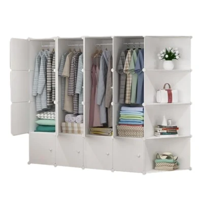 Afbeelding van Modulaire Kledingkast, Modulerek, Kledingorganisatorgarderobe voor Thuis, Opbergplank Slaapkamer, 20 Modules, 3 Staven, 175x140 cm, Wit