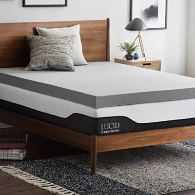 Afbeelding van LUCID 10 cm bamboe houtskool traagschuim matrastopper actieve kool ademende matrastopper, kingsize (150 x 200 cm)