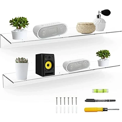 Afbeelding van Sezanrpt 60 cm heldere zwevende planken voor muur, acryl lange wandplank, wandgemonteerde planten, luidspreker, radio, Funko Pop, pluche dier, boeken, toiletartikelen, set van 2 (60 cm)