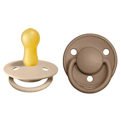 Afbeelding van BIBS De Lux Speen verpakking van 2 stuks. BPA vrij, Ronde speen. Natuurlijk rubberlatex, Maat (6 18 maanden), Vanilla/Dark Oak