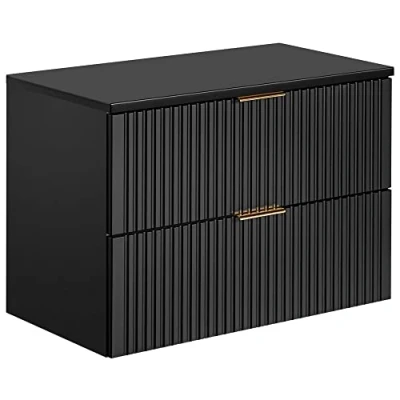 Afbeelding van Lomadox Badkamermeubel wastafel onderkast 80 cm mat zwart met gegroefde voorkant badkamerkast 2 softclose lades, B/H/D ca. 80,6/59,2/46,5