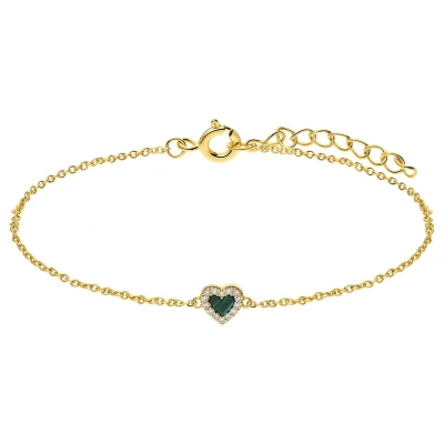 Afbeelding van Lucardi Dames Zilveren goldplated Armband met een Malachite gemstone Staal Goud 19 cm