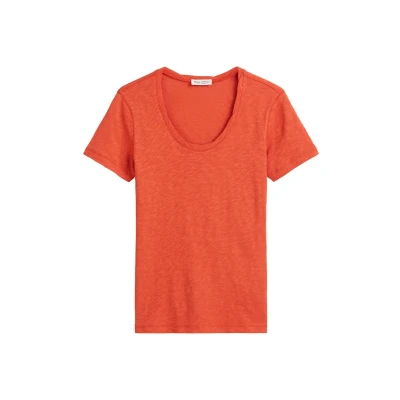 Afbeelding van Marc O&#039;Polo DEEP Round NECK Twisted Tshirt basic, Dames, Maat: XXS, Burnt red
