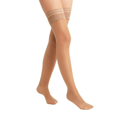 Afbeelding van Falke Seidenglatt 15 Denier Sheer Overknee kousen, Dames, Maat: 35/37, Powder