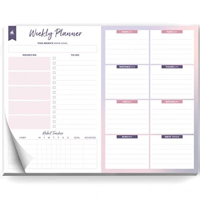 Afbeelding van Clever Fox wekelijkse bureauplanner takenlijst voor desktop, notitieblok en planningspad het verhogen van de productiviteit, 50 afscheurbare weekbladen, afmetingen: 21,5 x 28 cm