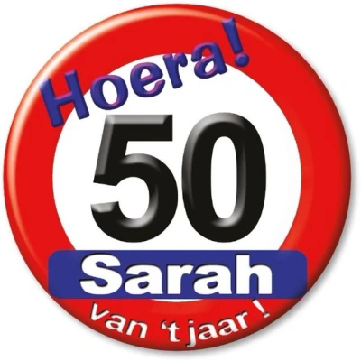 Afbeelding van Button 50 jaar Sarah Verkeersbord per stuk