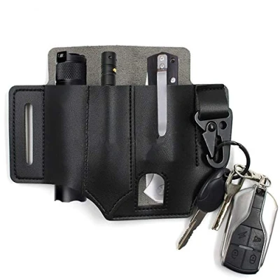 Afbeelding van EDC Pocket Organizer Leer, Multitool Lederen Schede, Riem Organisator Etui Holster, Zaklamp Schede Voor Riem, Wilderness Survival Storage Belt Bag