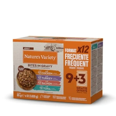 Afbeelding van 12 x 85 g Nature&#039;s Variety Bites in Saus Mix (4 soorten) nat kattenvoer