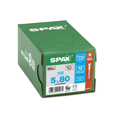 Afbeelding van Spax Spaanplaatschroef platverzonken kop RVS T Star T20 deeldraad 5.0x80mm (per 100 stuks)