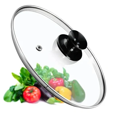 Afbeelding van KADAX Pandeksel, universeel deksel van glas met glanzend zwarte handgreep, hittebestendig in verschillende maten, pannendeksel, glazen voor pot, pan (30 cm)