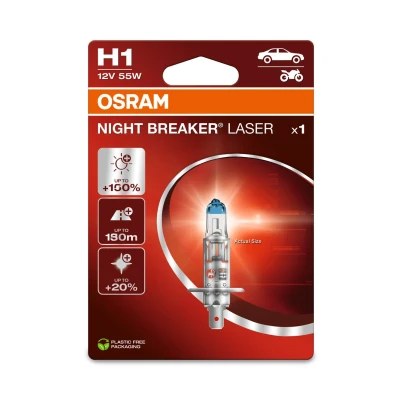 Afbeelding van OSRAM NIGHT BREAKER LASER H1, 150% meer helderheid, halogeen koplamplamp, 64150NL 1BL, 12V, blister (1 lamp)