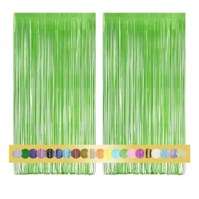 Afbeelding van 2 stuks klatergoudgordijn Lichtgroen 1 x 2,5 m, glittergordijn decoratie achtergrondfolie franjegordijnen voor feestdecoratie oudejaarsavond verjaardag bruiloft nieuwjaarsdecoratie
