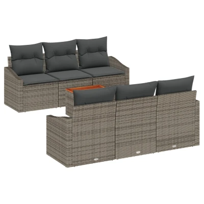 Afbeelding van vidaXL 7 delige Tuin Sofa Set met Kussens Grijze Poly Rattan Acacia