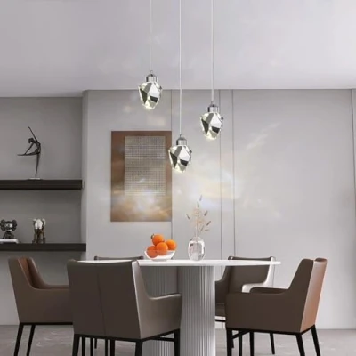 Afbeelding van Moderne Kristallen Hanglamp, 3 Kleuren LED Voor Keuken Slaapkamer Woonkamer Eetkamer Verlichting (zilver, Koppige Ronde Voet)