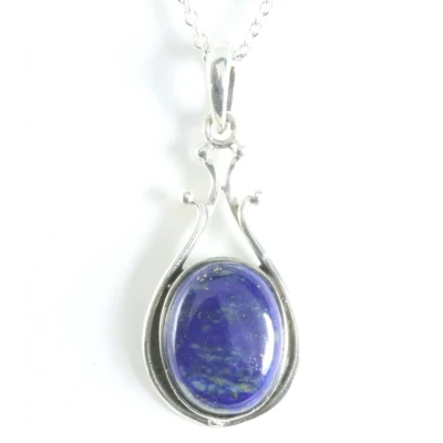 Afbeelding van Zilveren hanger met lapis lazuli aan ketting