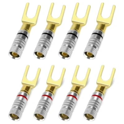 Afbeelding van QWORK® 8 Stuks Banaanstekker, Vorkkabelschoenen 45 Graden, Luidsprekerspade connector
