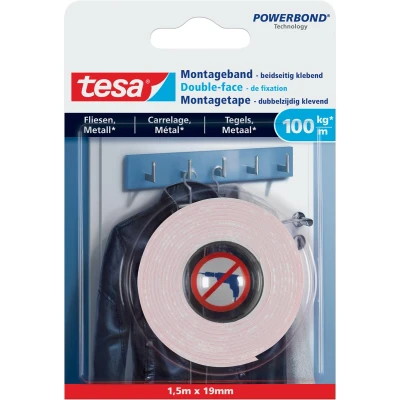 Afbeelding van Tesa Powerbond Montagetape Tegels En Metaal, 19 Mm X 1,5 M