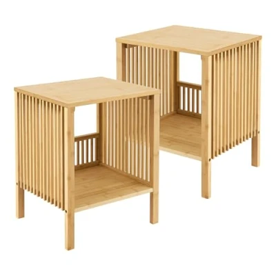 Afbeelding van Nachtkast Varde 50x38,5x33 cm set van 2 bamboe [en.casa]