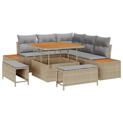 Afbeelding van vidaXL 8 delige Tuin Sofa Set met Kussens Beige Poly Rattan Acacia