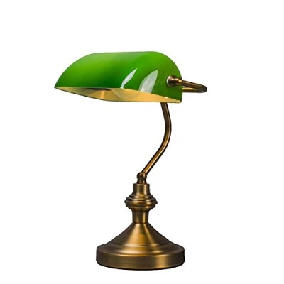 Afbeelding van QAZQA Klassieke tafellamp/notarislamp brons met groen glas Banker